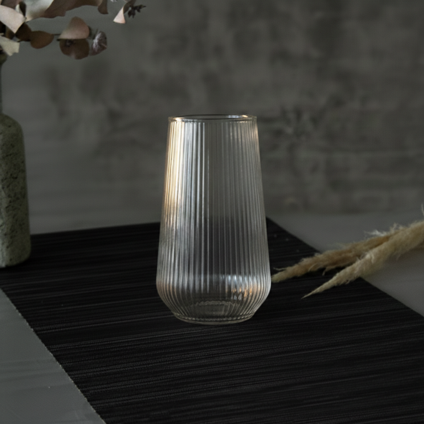 Vaso Bombé Alto Rayado con sorbete 500ML