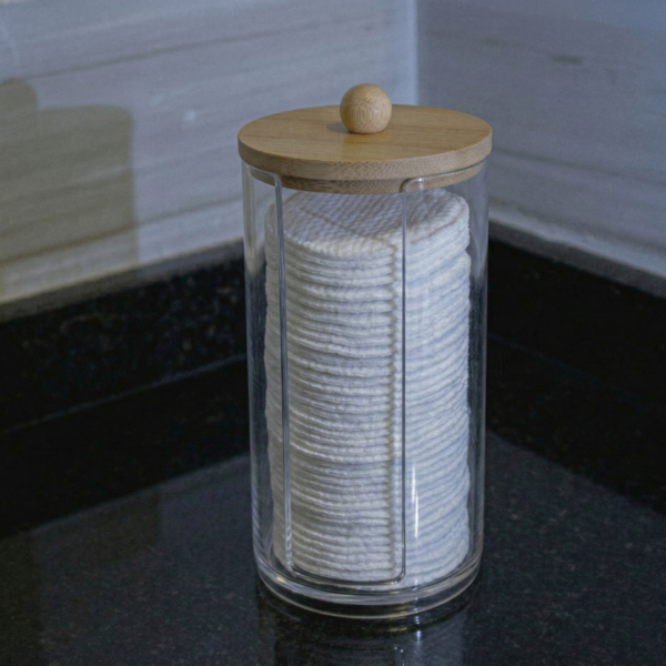 Organizador Acrílico Algodones Alto Tapa Bambú