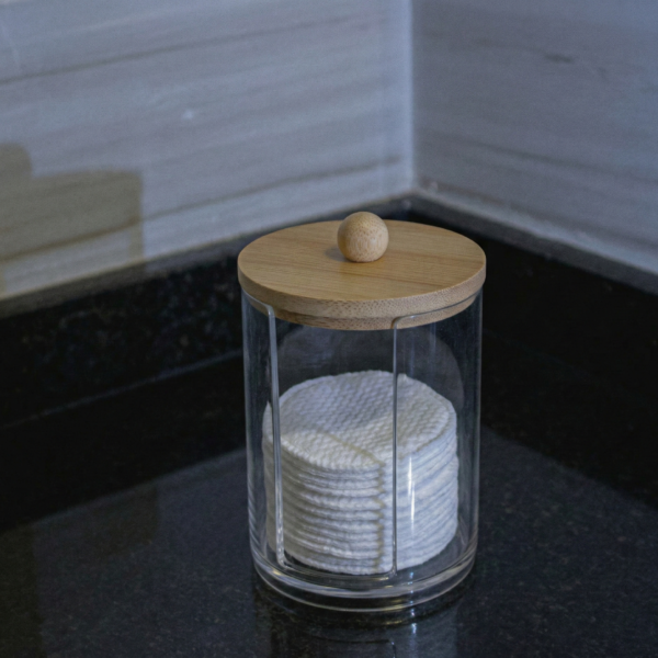 Organizador Acrílico Redondo Bajo Tapa Bambú